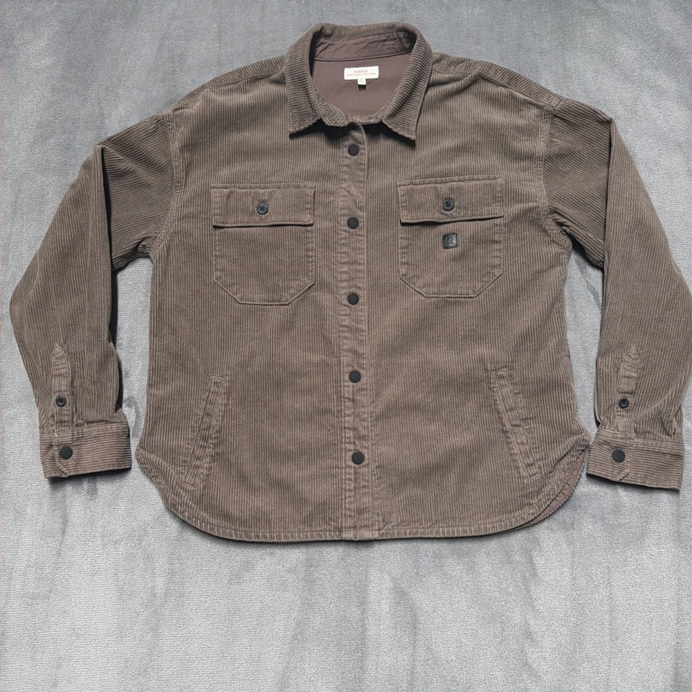 Roark Amberley Corduroy Shirt Women M Brown Flannel Snap Button Up Shacket